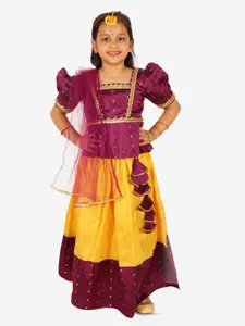 BownBee Girls Embellished Thread Work Ready to Wear Lehenga & Blouse With Dupatta