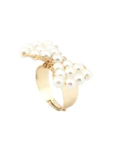 D'oro Gold-Plated Beaded Details Adjustable Finger Ring