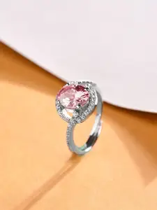 Clara 925 Sterling Silver Platinum-Plated Cubic Zirconia-Studded Adjustable Finger Ring