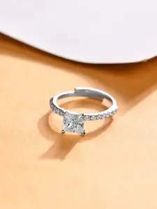 Clara 925 Sterling Silver Platinum-Plated CZ Stone-Studded Adjustable Finger Ring