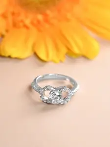 Clara 925 Silver Platinum-Plated CZ-Studded Anya Adjustable Finger Ring