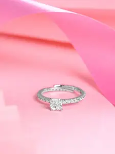 Clara 925 Sterling Silver Cubic Zirconia Stone Studded Adjustable Finger ring