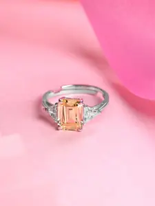 Clara 925 Sterling Silver Platinum-Plated CZ-Studded Anya Adjustable Finger Ring