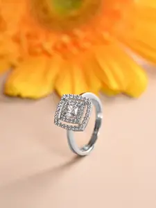 Clara 925 Platinum-Plated CZ Studded Finger Ring