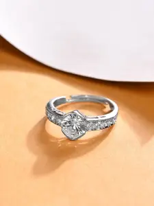 Clara 925 Platinum-Plated CZ Studded Finger Ring