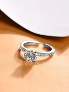 Clara 925 Sterling Silver Platinum-Plated  CZ Studded Adjustable Finger Ring