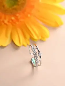 Clara 925 Sterling Silver Platinum-Plated CZ-Studded Melba Infinity Adjustable Finger Ring