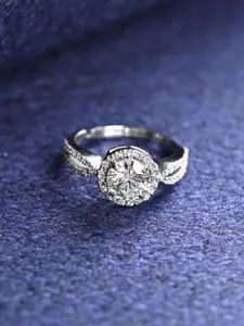 Clara 925 Platinum-Plated CZ Studded Finger Ring