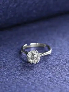 Clara 925 Sterling Silver Platinum-Plated CZ Stone-Studded Adjustable Finger Ring