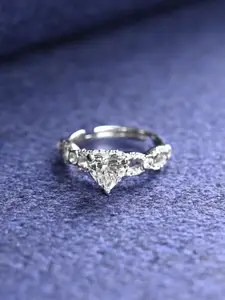 Clara 925 Sterling Silver Platinum-Plated Cubic Zirconia Stone Studded Finger Ring