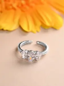 Clara 925 Platinum-Plated CZ Studded Finger Ring