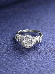 Clara 925 Platinum-Plated Cubic Zirconia Stone Studded Brisa Finger Ring