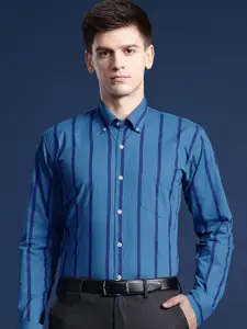 Hancock Men Striped Carbon Finish Pure Cotton Slim Fit Formal Shirt