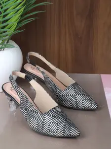 Denill Printed Pointed Toe Kitten Heeled Pumps