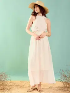 KASSUALLY Georgette Cut-Outs Swiss Dot Details Ruffle Maxi Dress