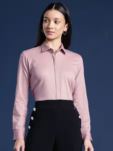 Hancock Women Self Design Wrinkle Resistant Stretchable Formal Shirt