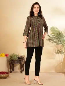 Anouk Striped Mandarin Collar Three-Quarter Sleeves Kurta