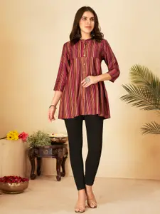 Anouk Striped Mandarin Collar Three-Quarter Sleeves Kurta