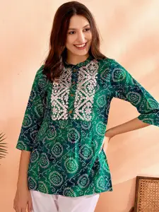 Anouk Bandhani Printed Mirror Work Short Kurti