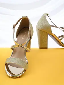 Rocia Shimmery Open Toe Block Heels