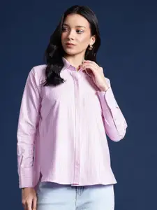 Hancock Women Candy Pinstriped Wrinkle Resistant Oversized Formal Shirt