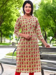 Jevi Prints Floral Printed Notch Neck Gotta Patti Cotton Straight Kurta