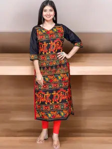 Jevi Prints Ethnic Motifs Embroidered Thread Work Cotton Straigth Kurta
