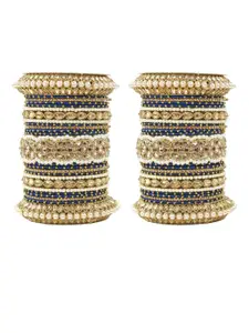leshya Set Of 50 Brass Plated Stone & Beaded Bangles