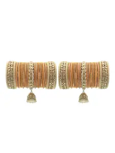 leshya Set Of 70 Brass Plated Kundan Studded & Beaded Jhumki Bangles