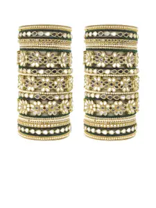 leshya Set of 30 Brass-Plated Stone-Studded & Beaded Mirror Bridal Bangle Set