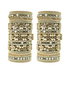 leshya Set of 30 Artificial Stones and Beads Brass Plated Mirror Bangles