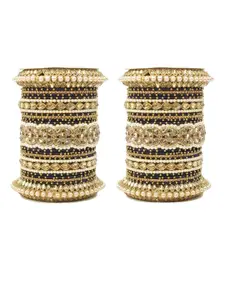leshya Set Of 50 Brass-Plated Kundan Stone Studded & Beaded Details Bangles
