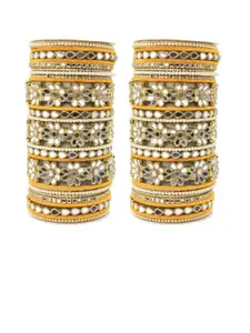 leshya Set of 30 Brass-Plated Stone-Studded & Beaded Mirror Bridal Bangle Set