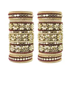 leshya Set of 30 Artificial Stones and Beads Brass Plated Mirror Bridal Bangles