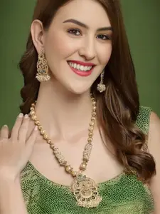 MANSIYAORANGE Gold-Plated Stone Studded & Beaded Necklace Set