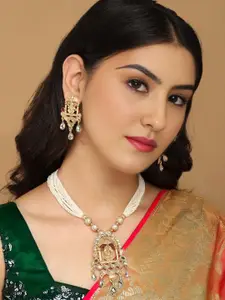 MANSIYAORANGE Gold-Plated Stone Studded & Beaded Necklace Set