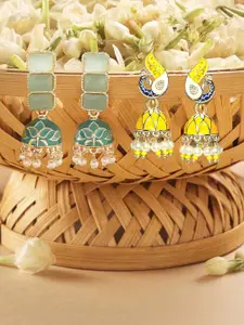 Zaveri Pearls Set Of 2 Gold-Plated Pearls Dome Shaped Artificial Stones and Beads Jhumkas