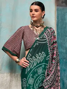 Saree mall modal Ajrak Block Poly Crepe Bagru SareesWith Blouse Piece