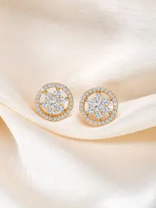 Peora Gold-Plated Cubic Zirconia Contemporary Stud Earrings