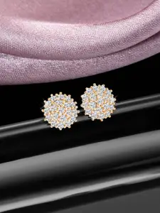 Peora Gold Plated Cubic Zirconia Circular Stud Earrings