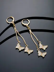 Peora Gold -Plated Cubic Zirconia Studded Contemporary Drop Earrings