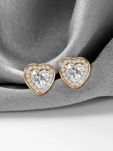 Peora Gold-Plated Brass Cubic Zirconia Contemporary Shaped Studs Earrings