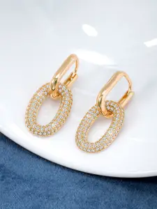 Peora Gold-Plated Brass Cubic Zirconia Contemporary Shaped Drop Earrings
