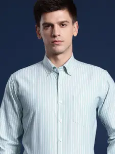 Hancock Men Striped Wrinkle Resistant Button Down Collar Formal Shirt