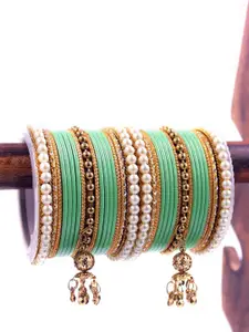leshya Set Of 34 Brass-Plated Stones Studded Bangles