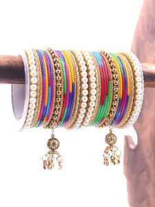 leshya Set of 34 Brass-Plating Stone-Studded Bangles