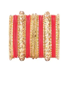leshya Set of 26 Brass Plated Stone Studded Bangles