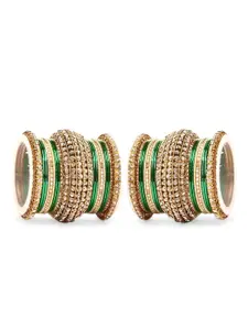 leshya Set of 46 Brass-Plated Stone Studded Bangles