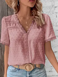 StyleCast V-Neck Lace Trim Top
