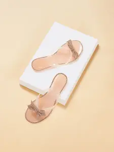 Forever Glam by Pantaloons Embellished Open Toe T-Strap Flats